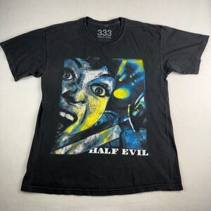 Half Evil 333 Mens Large Graphic T-Shirt Black Horror Streetwear
